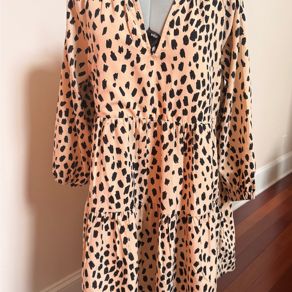 Vineyard Vines Beige Leopard Print V-Neck Mini Dress S - Picture 5 of 6